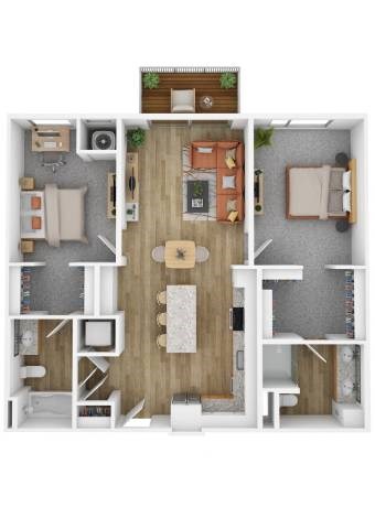 Floor plan for 2 beds, 2 baths, 1258 sqft